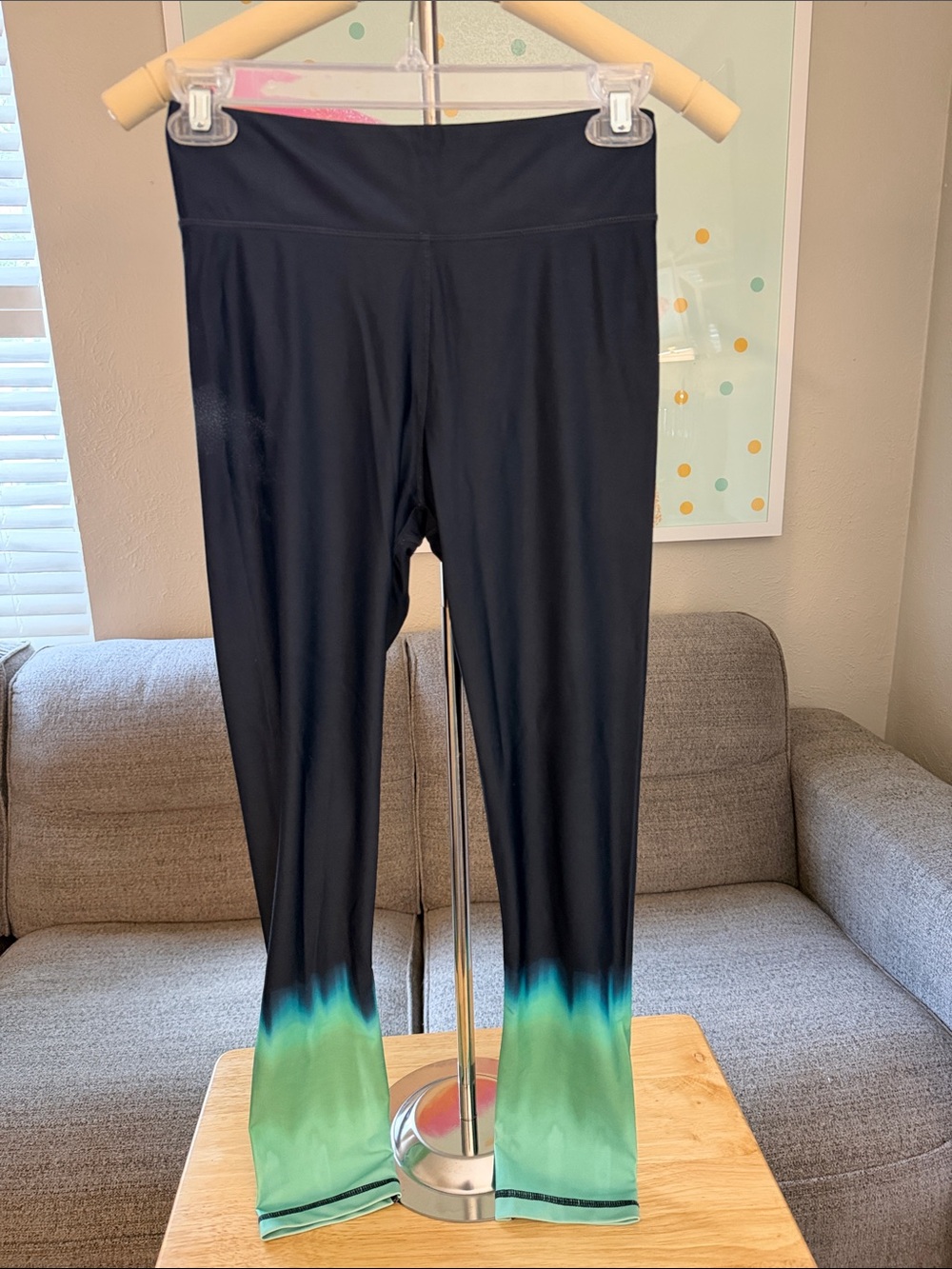 The Upside Black Leggings with Green Ombre Hem